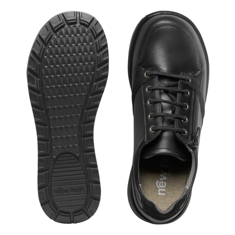 New Feet damesko med snøre og lynlås - Sort