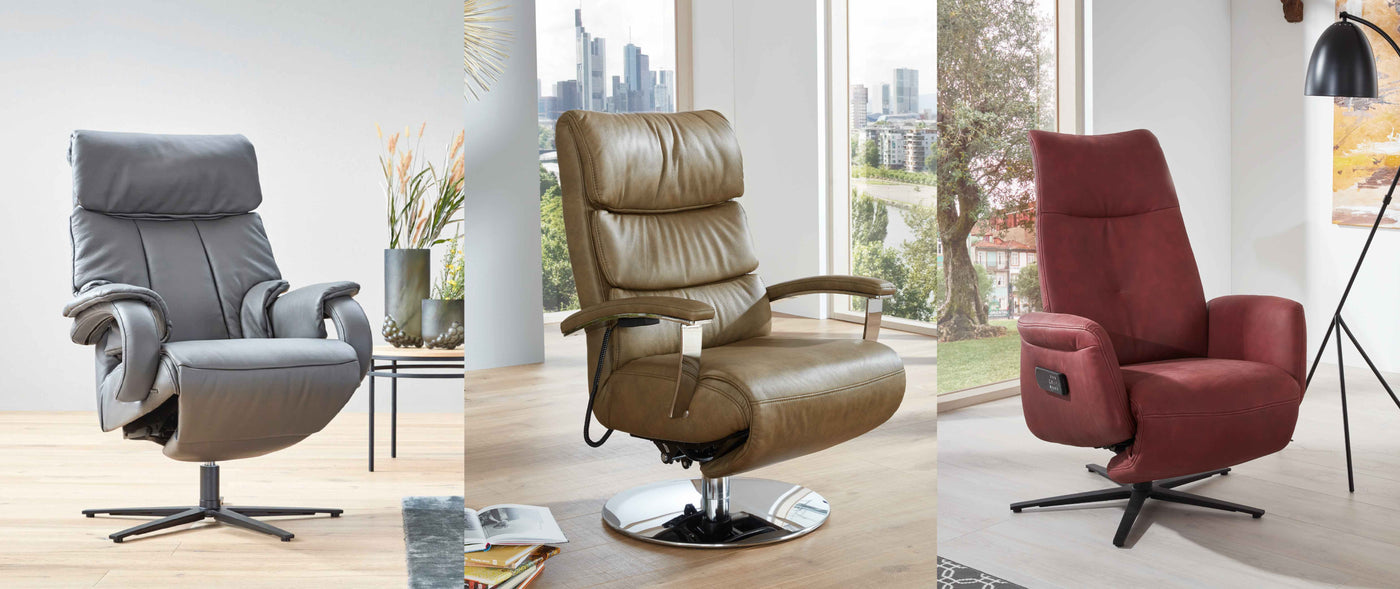 Bannerbillede med tre forskellige komfortable lænestole fra Seniorshop