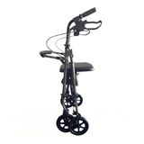 Sammenklappet grå Ibis rollator set fra siden, der viser dens kompakte design