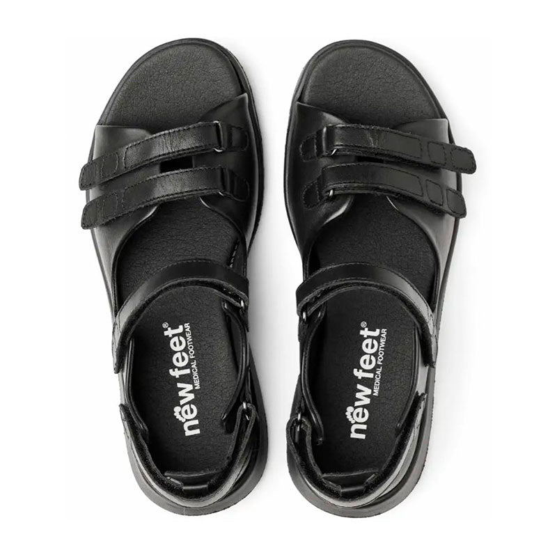 Damesandal, Sort skinn, New Feet