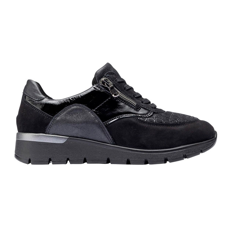 Damensneaker, Schwarz mit Print, Waldläufer