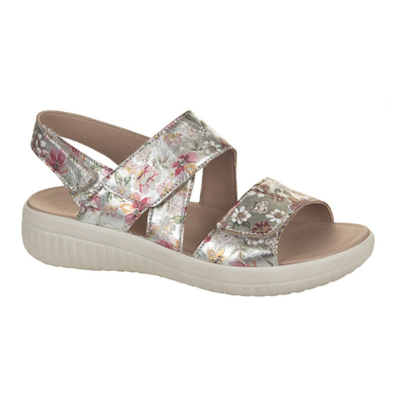 Fidelio damesandal - Sølv med blomster