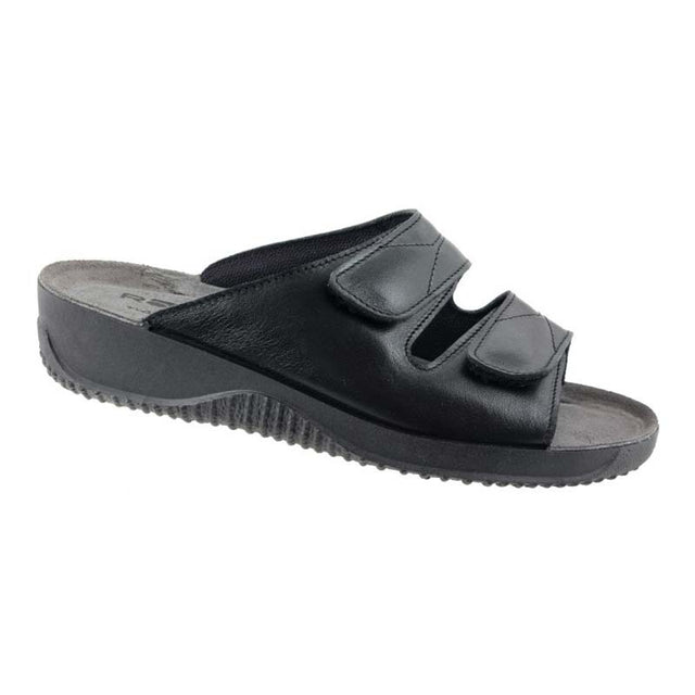 Damenpantoffel, Schwarzes Leder, Rohde