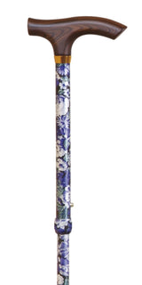 Stok, sammenklappelig, blå blomstret